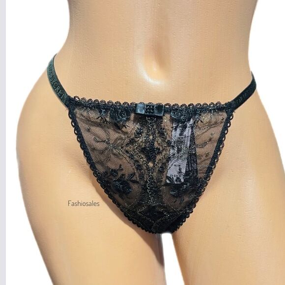 Victorias Secret Very Sexy stones Embellished Rose and Bows Mesh V String black - Picture 7 of 12